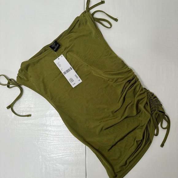 Urban Outfitters Tops - Urban Outfitters Ruched Vest Size S Green Satin Sleeveless Tank BNWT